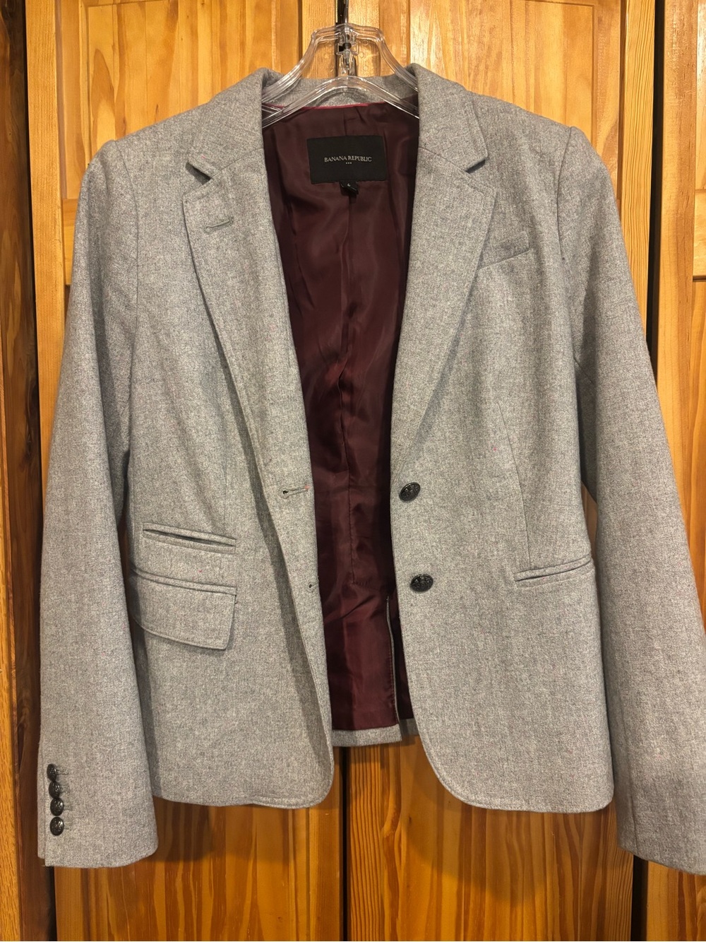 Banana Republic Light Gray Women's Wool-Blend Blazer with Burgundy Lining